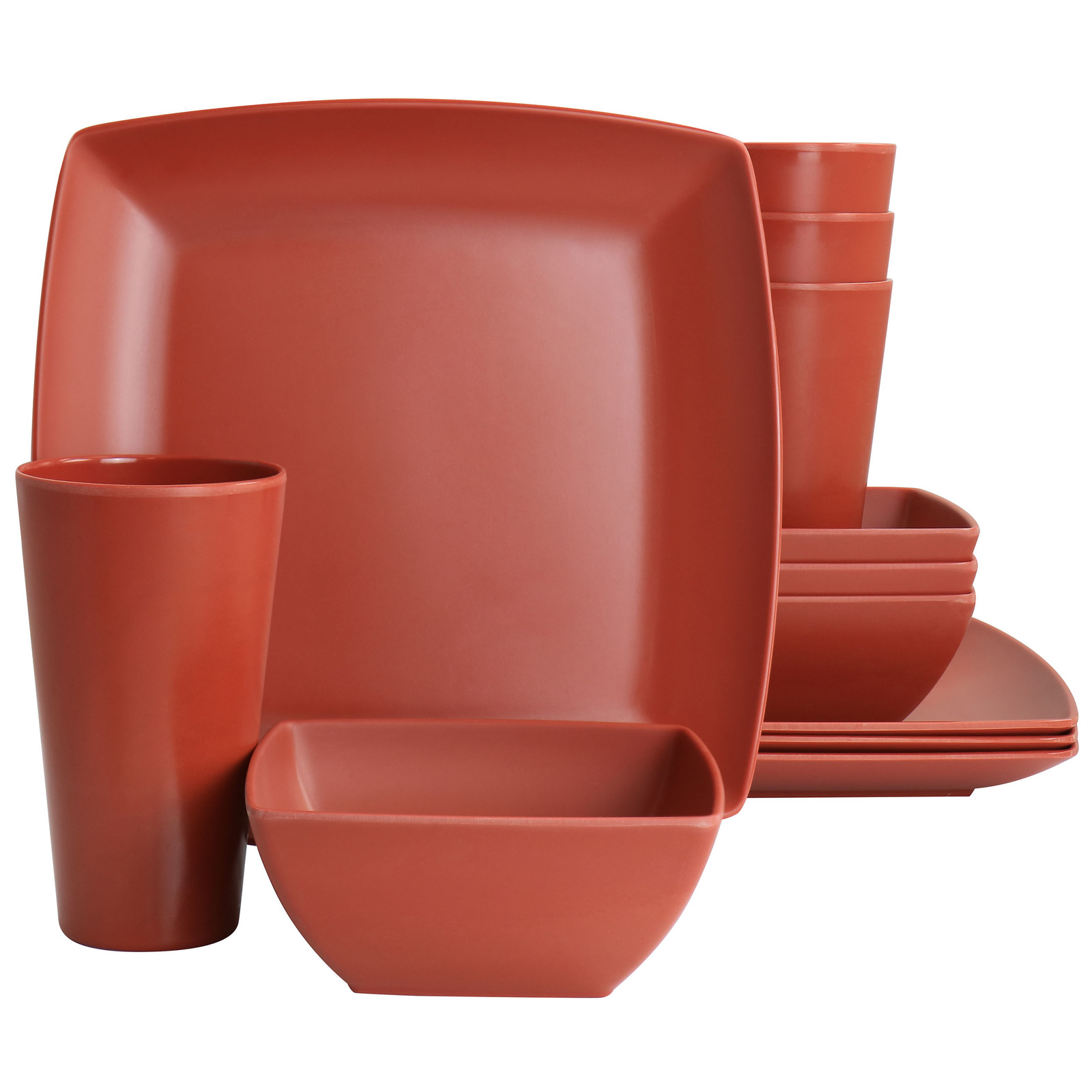 Gibson Home Grayson Melamine 12 Piece Square Dinnerware Set in Orange - $56.95