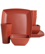 Gibson Home Grayson Melamine 12 Piece Square Dinnerware Set in Orange - $79.01 CAD