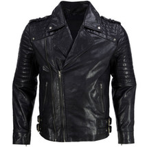 Men&#39;s New BLACK Leather jacket motorcycle biker Real Lambskin Biker Jacket Coat - £114.00 GBP+