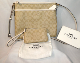 COACH Light Khaki/Chalk Coated Canvas File Bag and NEW Wallet SET F58297--F66506 - £102.12 GBP
