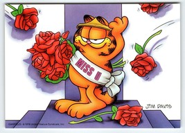 Garfield Miss U Red Roses Postcard Signed Jim Davis Comic Tabby Cat 1978 Unused - £7.44 GBP