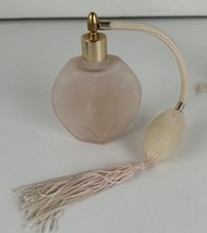 Perfume Bottle Glass Pink Frosted Roses Etched Atomizer Pump Rice Co. NY  4.50&quot; - £14.86 GBP