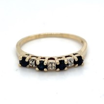 10k Yellow Gold Blue Sapphire &amp; Diamond Band Ring 1.7g Size 7.5 - £3,875.67 GBP