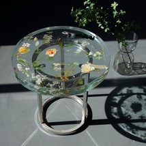 Epoxy Resin Handmade Real Real Floral Round Table Creative Coffee Table - £576.28 GBP