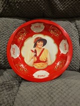 COCA-COLA Brand Tin 1993 The Tin Box Co. Red Gold Woman Round Tray - $21.78