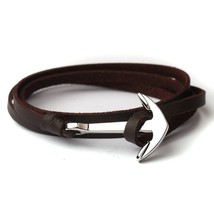 NIUYITID Men Anchor Bracelet Jewelry Brown Black Rope Chain Leather Brac... - $11.31