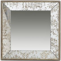 A&amp;B Home, 15.5 x 15.5 Antique Style Frameless Wall Mirror Tray, Silver Aged Gold - £45.25 GBP