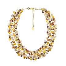 Captivating Fashion Yellow Tone Pearls Crystals Silk Thread Bib Necklace - £23.52 GBP