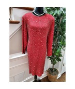 Vintage Jakelin Red Beaded Formal 100% Silk Long Sleeve Knee Length Dres... - $208.31 CAD