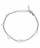NWT Sterling Silver 925 Rhodium Plated Double Strand 5 Open Heart Anklet 07 - £15.33 GBP