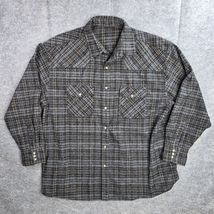 Vintage Western Shirt Mens 3XL Gray Black Plaid Thick Flannel Pearl Snap - $47.02