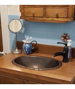 19&quot; Oval Hand Hammered Copper Drop in Bathroom Vanity Sink with Decorati... - £156.32 GBP