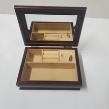 Musical Jewelry Box Wood Photo Top Mirror Hinged Lid Wind Up Lined Ring ... - $12.87