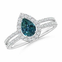 ANGARA Pear Teal Montana Sapphire and Diamond Halo Split Shank Ring - £1,776.76 GBP