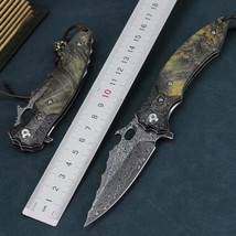 Razor Sharp Handmade Damascus Steel Folding Flipper Blode Knife Hunting Outdoor - £76.77 GBP