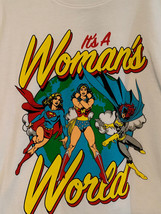 NWOT - Justice League &quot;It&#39;s a Woman&#39;s World&quot; Adult Size M White Short Sl... - £11.04 GBP