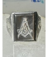 Masonic ring Mother of pearl Mason carved compass size 8.50 sterling sil... - $3,069.66 MXN