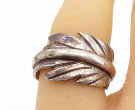 TWWS NAVAJO 925 Silver - Vintage Feather Motif Wrap Band Ring Sz 7.5 - RG7663 - $85.30