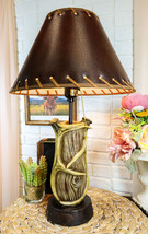 Rustic Western Hunters Lodge Deer Antlers On Driftwood Trunk Desktop Tab... - $67.99
