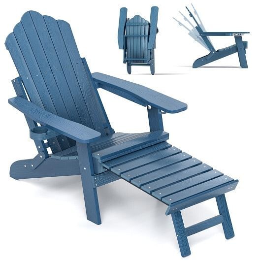 All-Weather HIPS Patio Adirondack Lounge Chair with Retractable Footrest... - $366.99