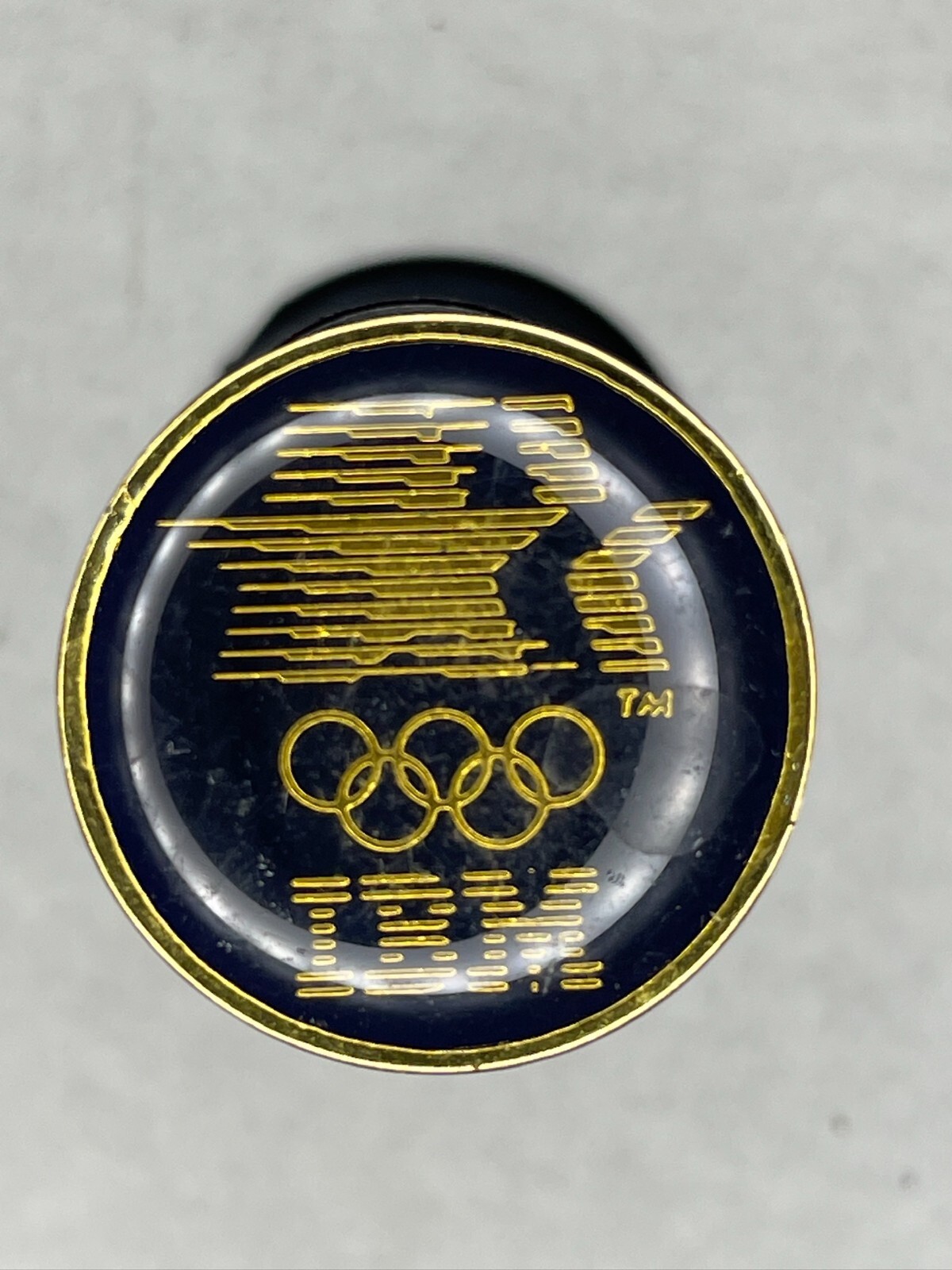 Olympic Summer Games Black Souvenir Lapel Pin Los Angeles 1984 IBM - $11.88