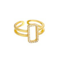 Hollow Rectangle Zircon Rings For Women Adjustable Open Stainless Steel Gold Sil - £19.95 GBP