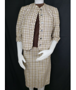 Vtg Sweater Set Skirt Suit Womens S Brown Check Mod Polyester Rockabilly... - $91.30 CAD