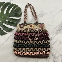 Vintage Y2k Woven Shoulder Bag Purse Purple Pink Flowers Ribbons Tote - $28.70