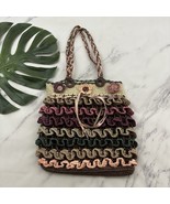 Vintage Y2k Woven Shoulder Bag Purse Purple Pink Flowers Ribbons Tote - $39.25 CAD