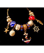 nautical bracelet - rhinestone anchor slide charm - starfish charm brace... - £51.80 GBP