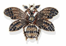 Stunning gold plated gold blue diamante honey bee brooch suit coat broach pin u5 - £16.99 GBP