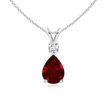 ANGARA 8x6mm Natural Ruby Teardrop Pendant Necklace with Diamond in Silver - £430.16 GBP+