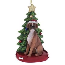 Boxer Sitting by Christmas Tree Ornament Pet Dog Animal Decoration C7954... - $13.85