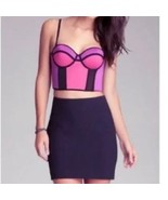 Bebe Celine Colorblock Boustier Structured Corset Crop Top Pink Purple S... - $551.21 MXN