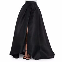 Blue A-line Taffeta Slit Maxi Skirt Women Plus Size High Rise Party Prom Skirt image 3