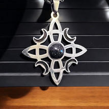 &quot;Silver Gothic Pendant with Moon Phases and Black Gemstone&quot; - $22.99