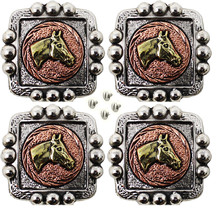 Concho Set of 4 Conchos Western Saddle Tack Copper Engraved Horse Head 4... - $21.77