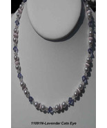 HANDMADE Lavendar Cats Eye &amp; Swarovski Crystal Necklace - £22.42 GBP