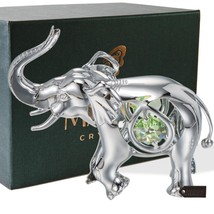 Matashi Chrome Plated Silver Elephant with Open Mouth Green Crystal Ornament - £19.17 GBP