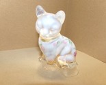 Vintage Fenton Pink Iridescent Sitting Cat w/ Hand painted Flowers - £36.05 GBP