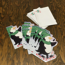 Vintage cute penguin winter holiday Christmas greeting cards and envelopes  - $19.75