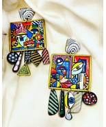cubism clay earrings, picasso style, colorful large earrings, gift for her. - £117.95 GBP