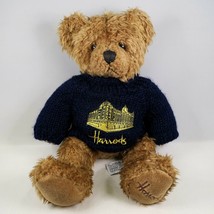 Harrods Knightsbridge 12-Inch Teddy Bear Blue Knit Sweater Gold Embroidery - £23.74 GBP