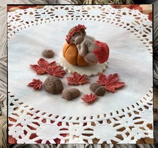 Autumn girl, with leaves and cones. Fondant cake topper. Birthday, baby ... - $20.00
