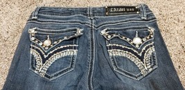 LA Idol USA Women&#39;s Jewel-Studded Bling Sz 5 Mid-Wash Flared Denim Jeans (29/34) - £14.93 GBP