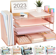 Paper Letter Tray Organizer with File Holder, 4-Tier  (Rose Gold) - $52.95