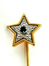 Vintage Avon Blue Clear Rhinestone Star Gold Tone Stick Pin Fashion Jewelry - £7.46 GBP