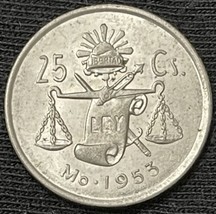 1953 Mexico 25 Centavos Coin Mexico City Mint Uncirculated - $9.90