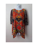 Desigual Top Women Sz Large Mixed Media Orange Colorful Tribal Western B... - $24.74