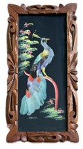 1950s Mexican Bird Feather Picture Feathercraft Folk Art Carved Wood Frame - £35.52 GBP